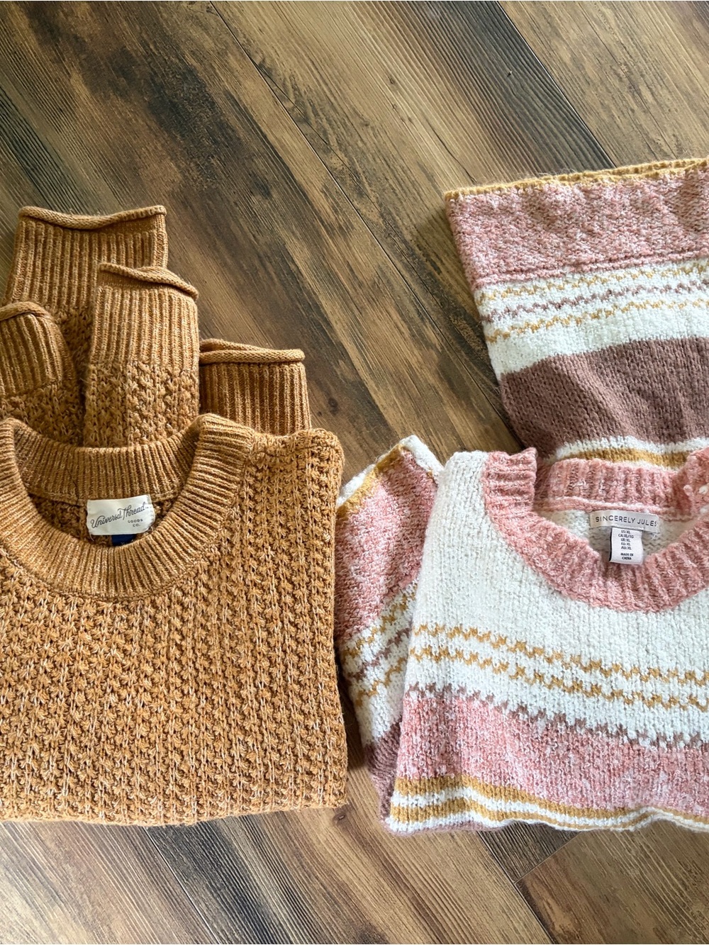 Sincerly Jules Pink, White & Mustard Striped Crewneck Sweater